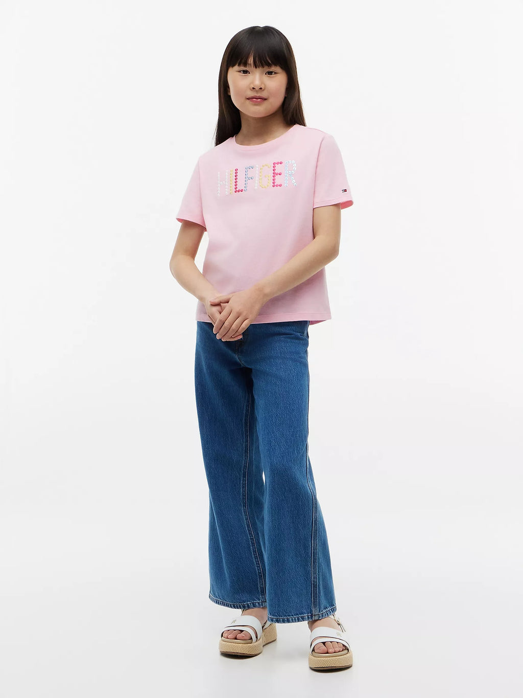 Franela con logo estampado en lentejuelas para niñas