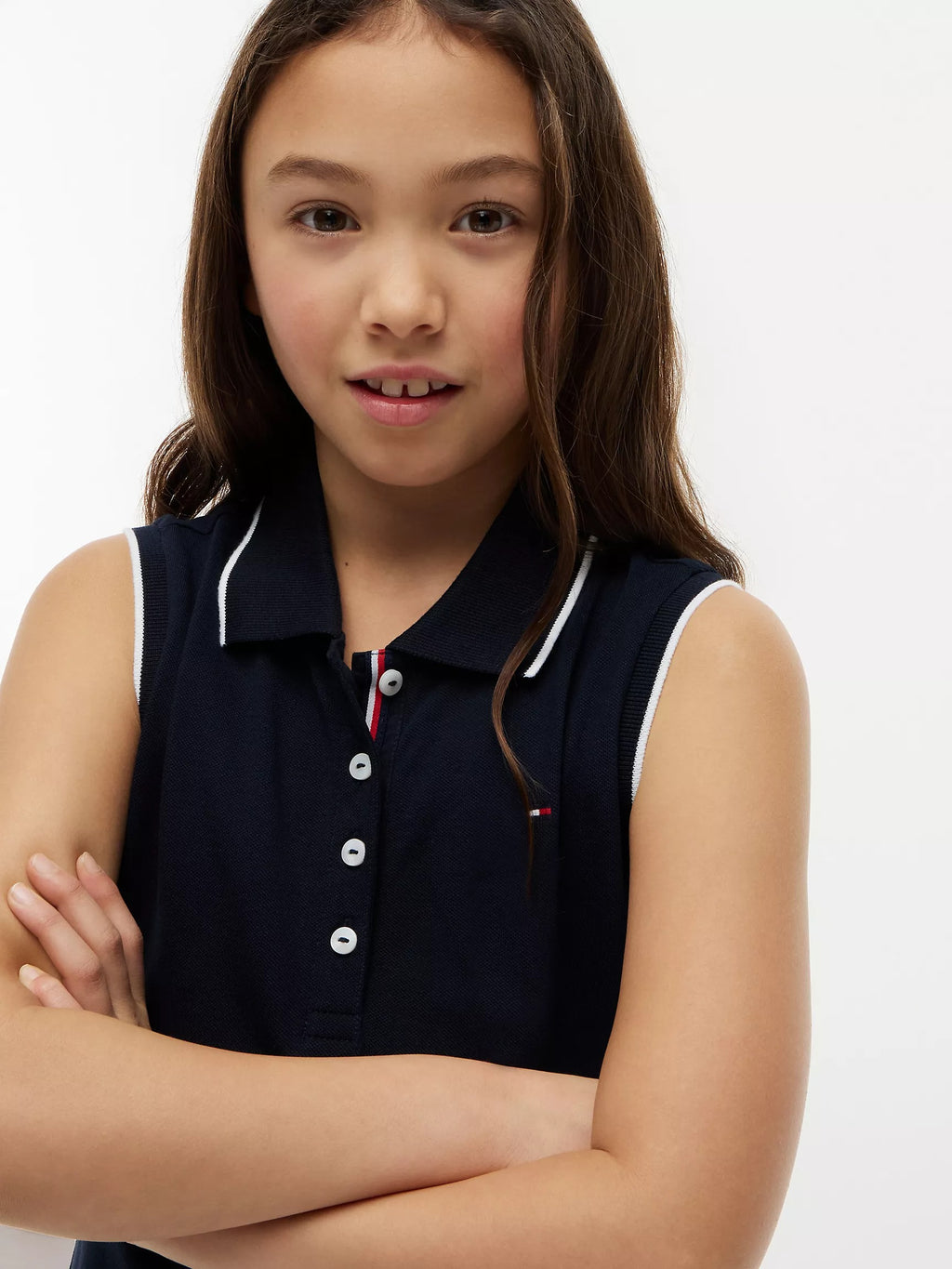 Vestido unicolor sin mangas con logo para niñas