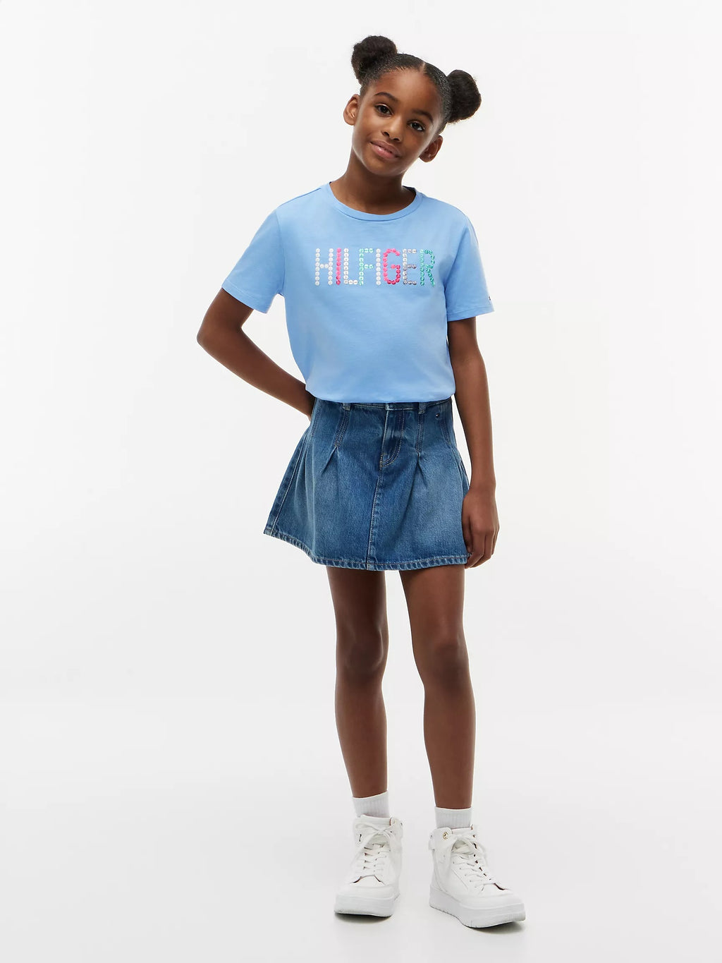 Franela con logo estampado en lentejuelas para niñas