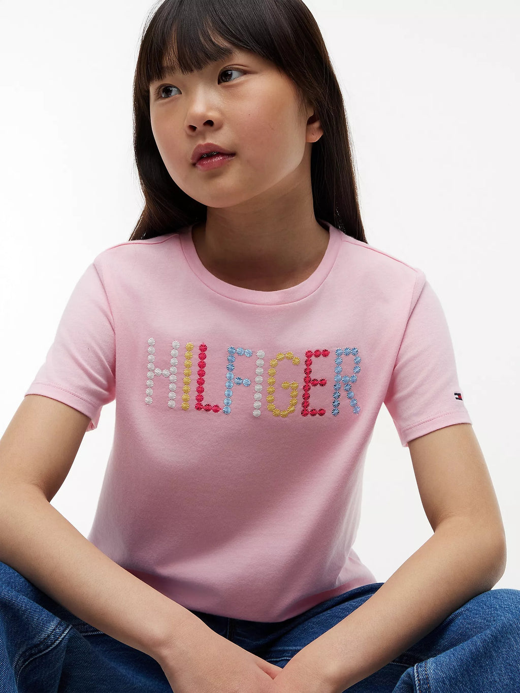 Franela con logo estampado en lentejuelas para niñas