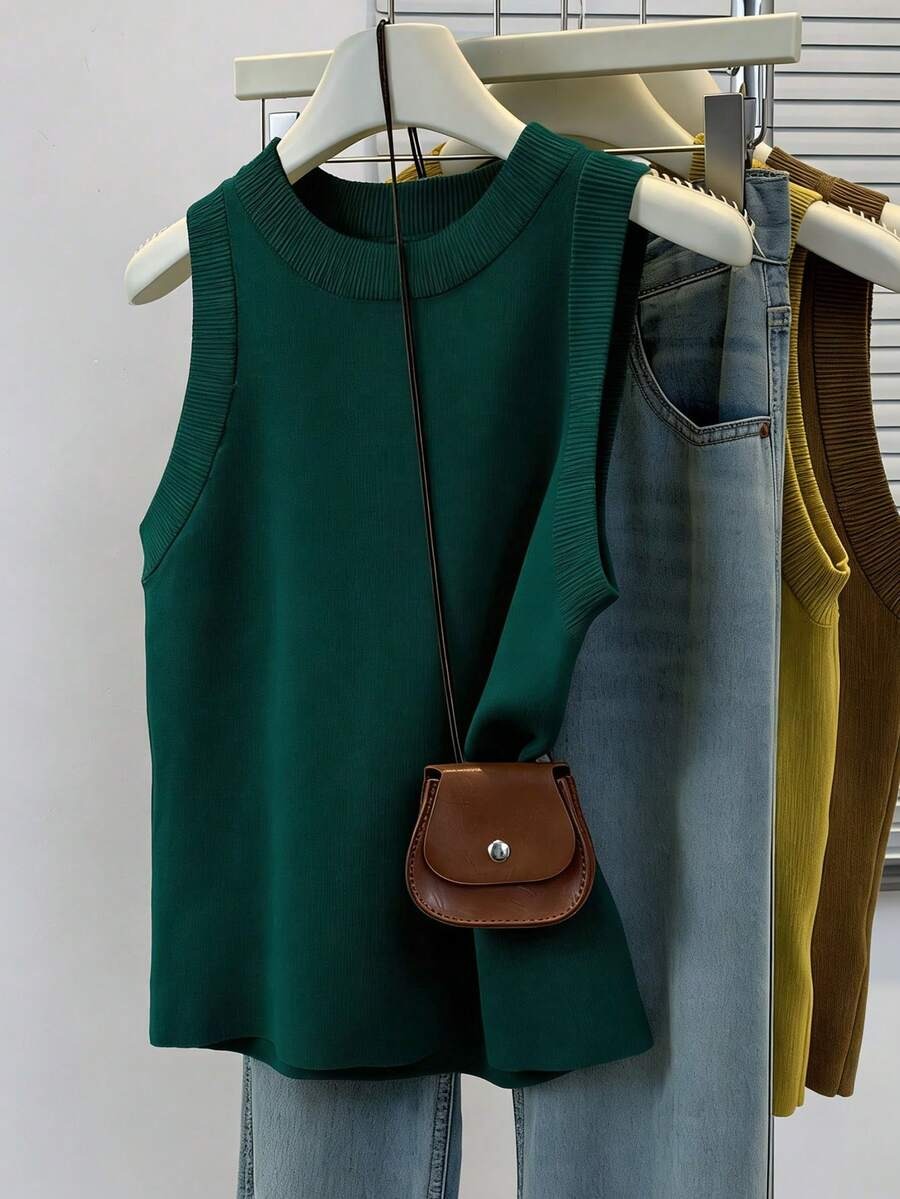 Blusa de punto sin mangas de cuello redondo