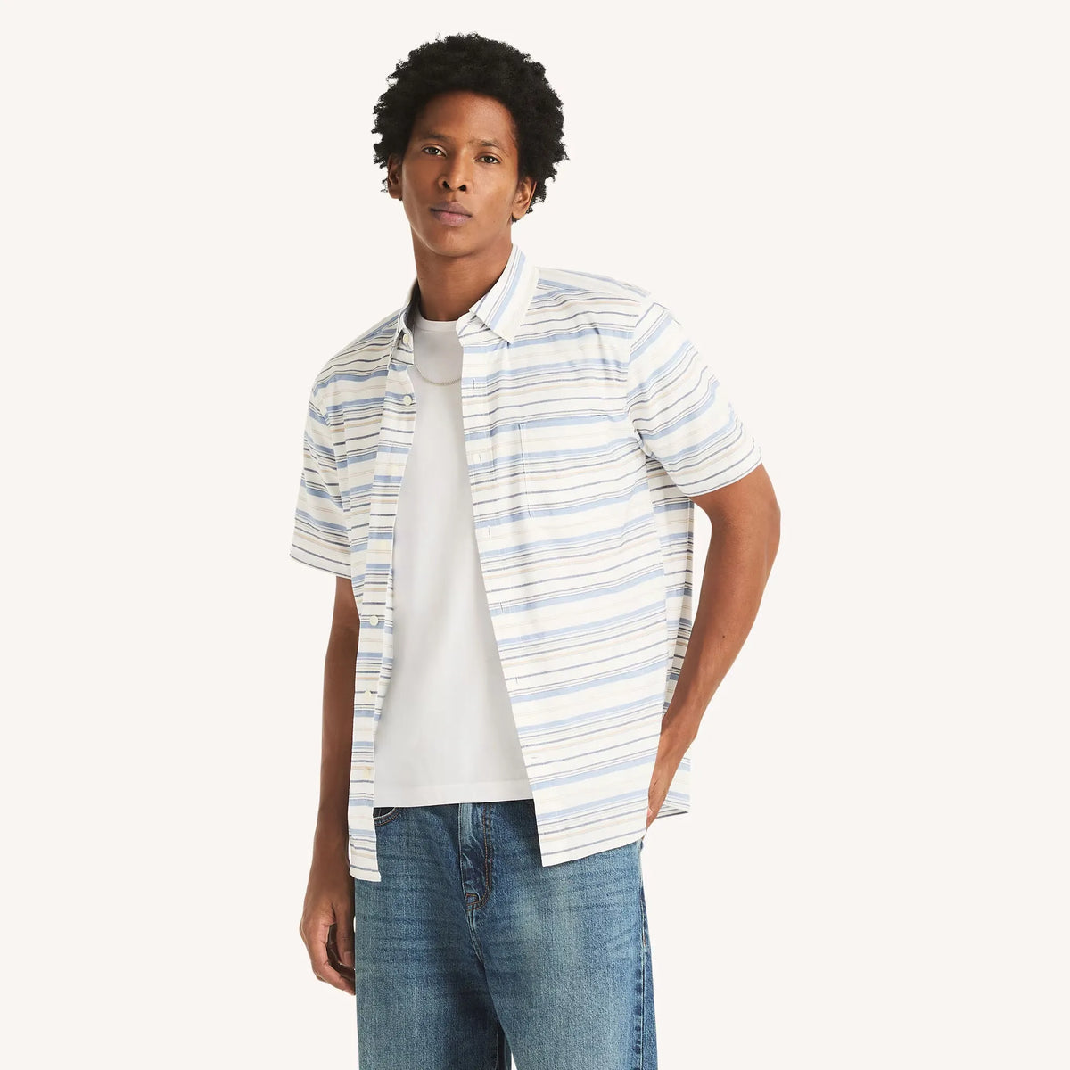 Camisa manga corta con patrón de rayas oxford