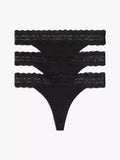 3 Pack panties de algodón con encaje tipo hilo