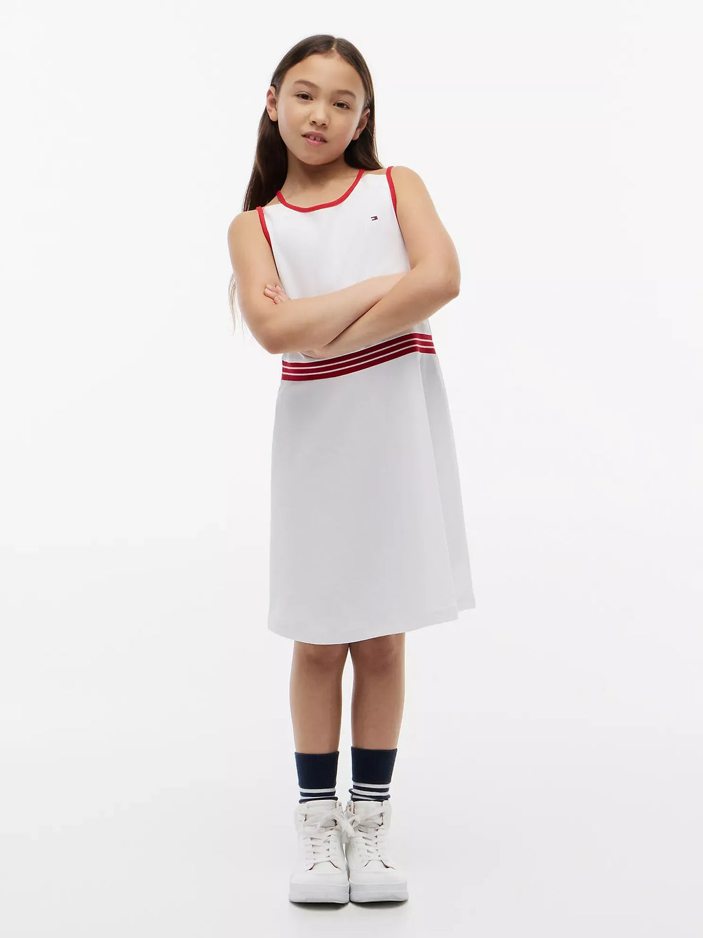 Vestido con cinturilla acanalada central para niñas