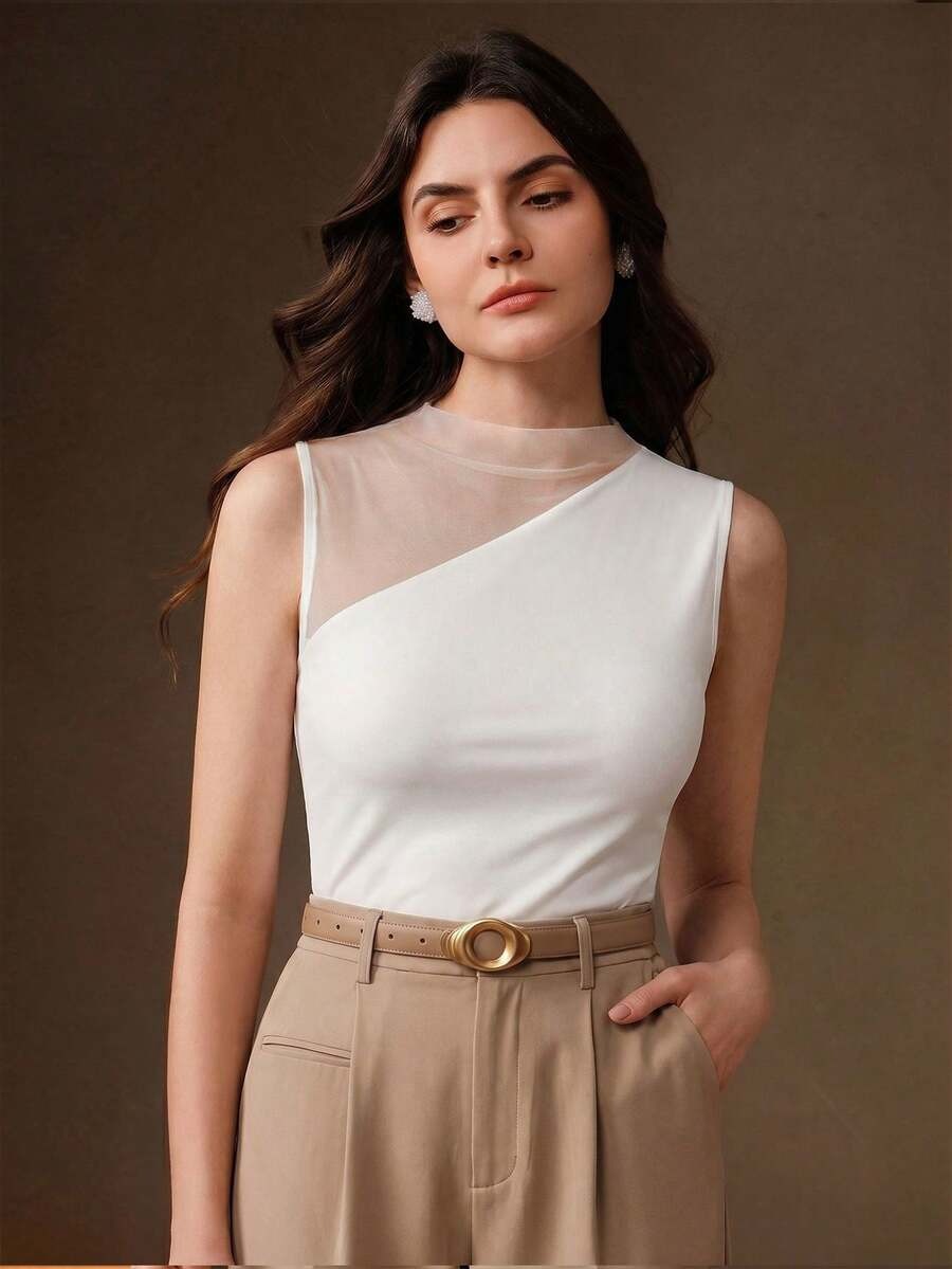 Blusa con cuello de malla elegante