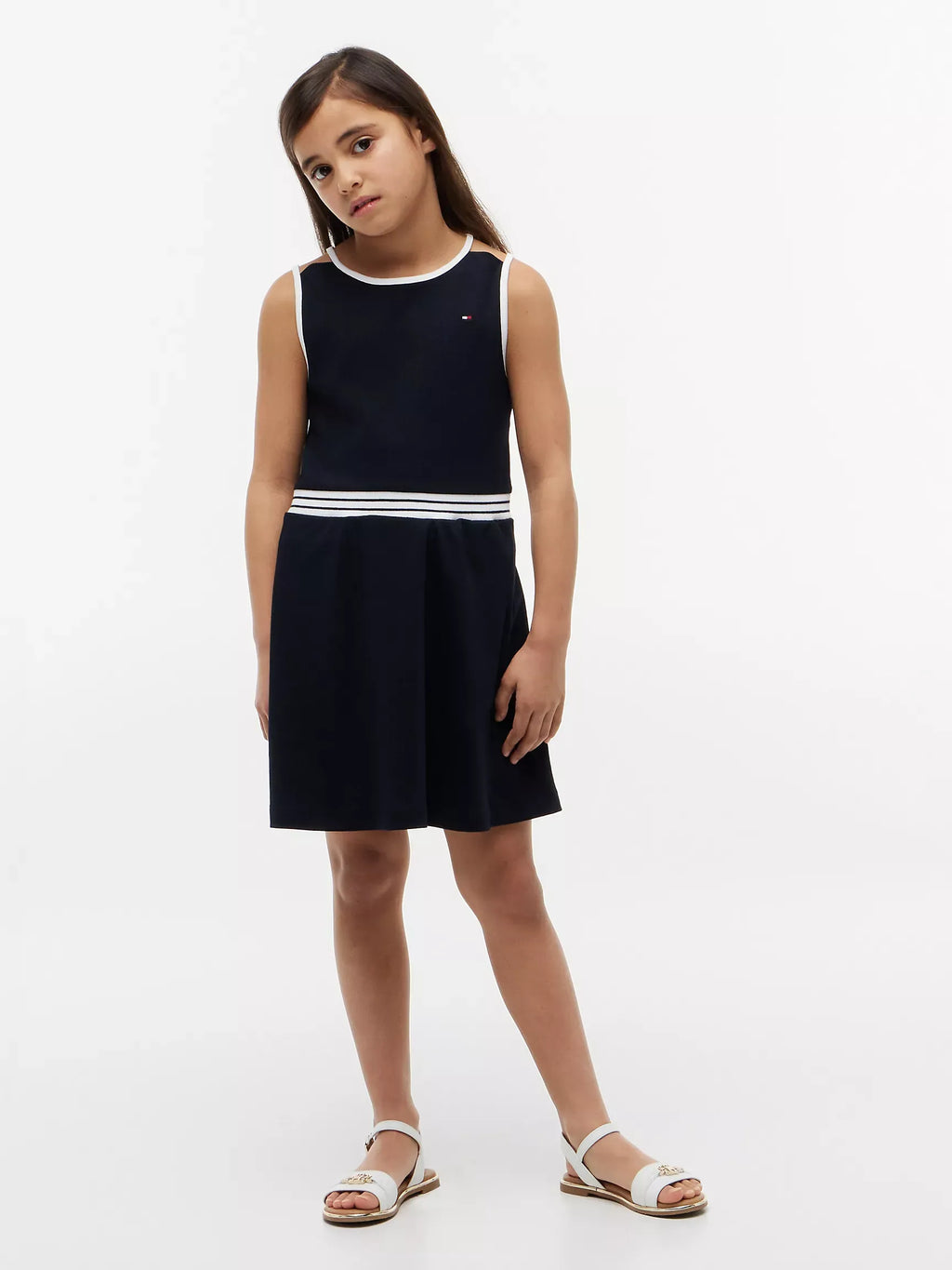 Vestido con cinturilla acanalada central para niñas
