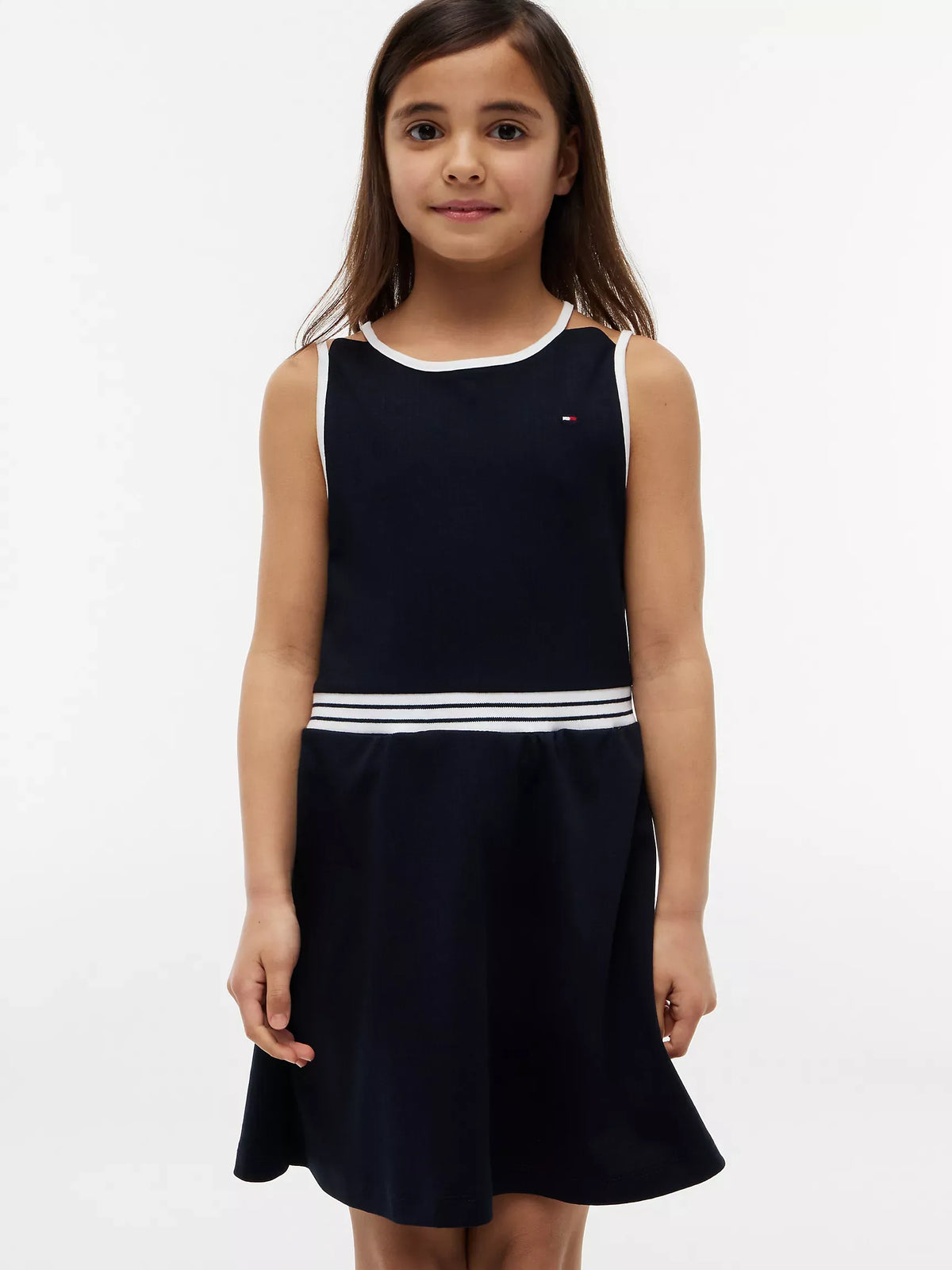 Vestido con cinturilla acanalada central para niñas