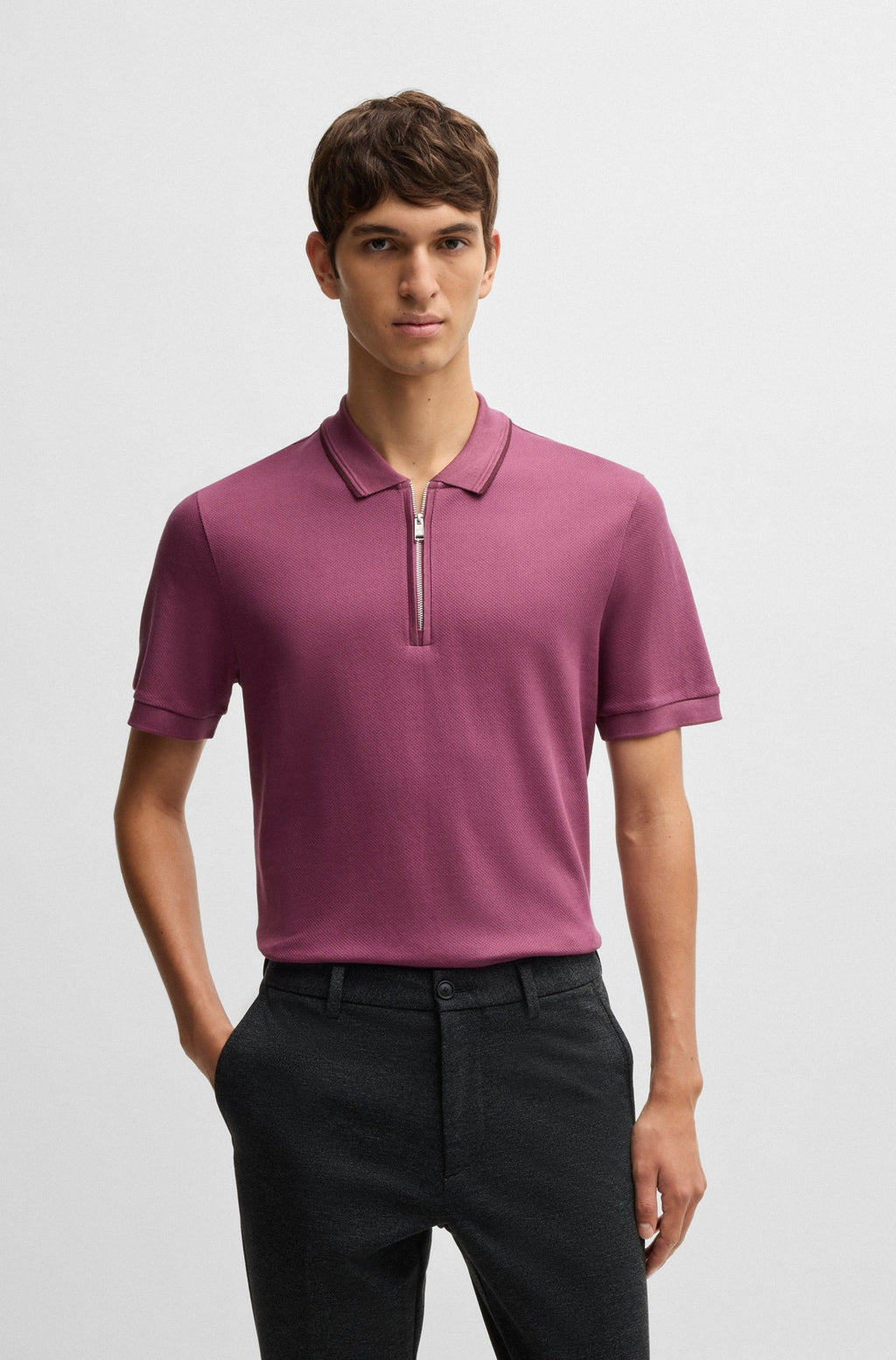 Chemise texturizada unicolor con cremallera