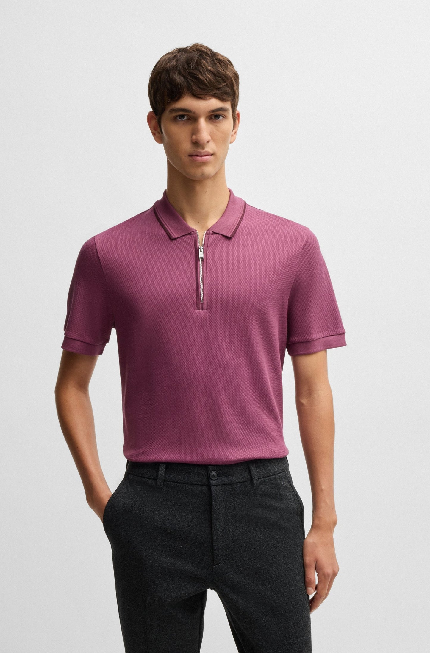 Chemise texturizada unicolor con cremallera