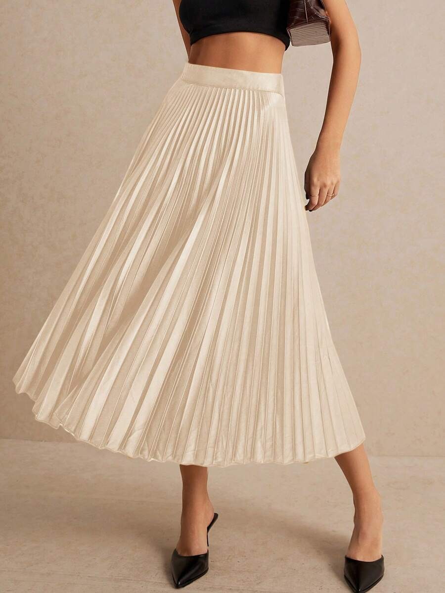 Falda recta plisada,elegante