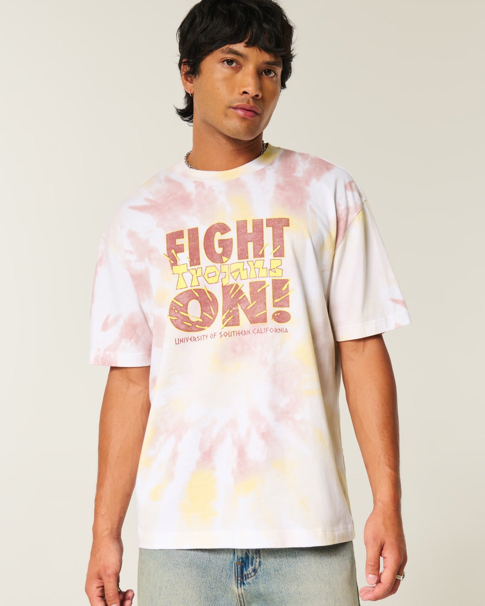 Franela gruesa corte recto tie dye con estampado central