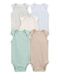 5 Pack Bodys unicolor ribetados para pequeños