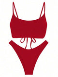 Bikini  sólido con tirantes de amarre y espalda descubierta