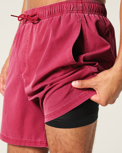 Traje de baño de cloqué tipo short descolorado con logo