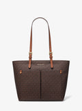 Cartera mediana tipo tote con bolsillo y logo estampado