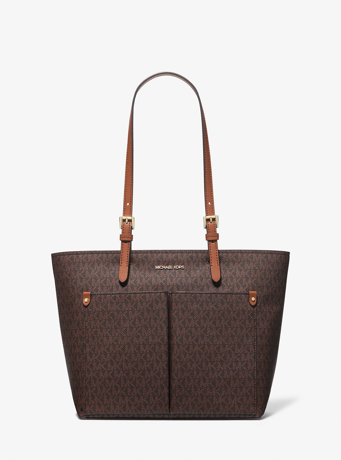 Cartera mediana tipo tote con bolsillo y logo estampado