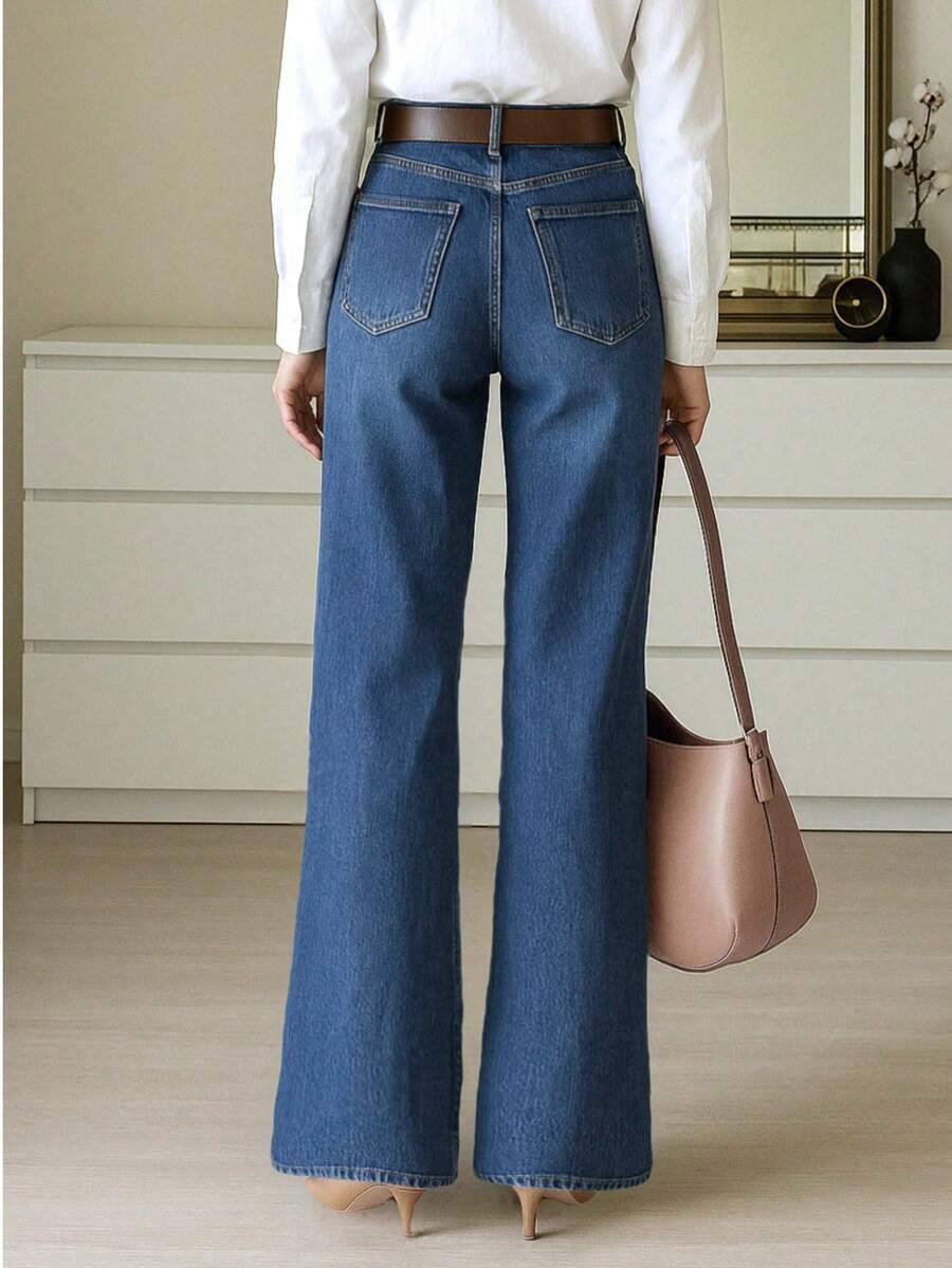 Jeans sueltos y anchos  de botón con letras