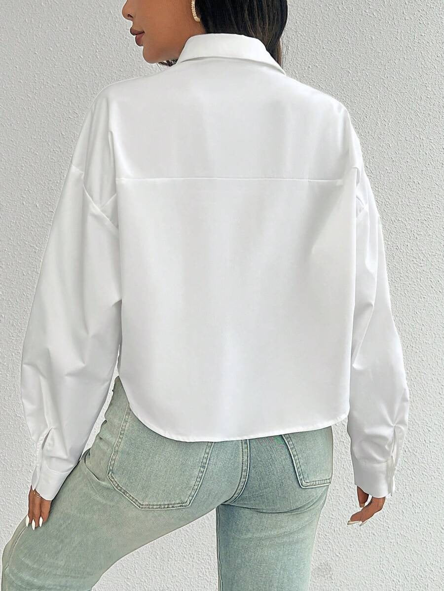Blusa casual de manga larga con bolsillo