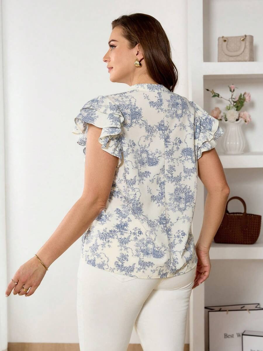 Blusa estampada y manga de volantes