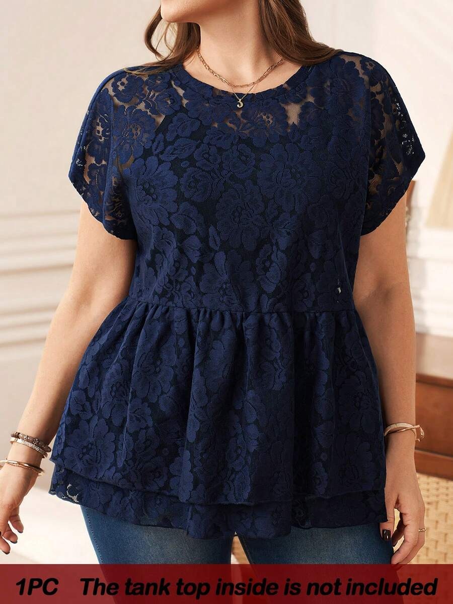 Blusa de encaje transparente de manga corta