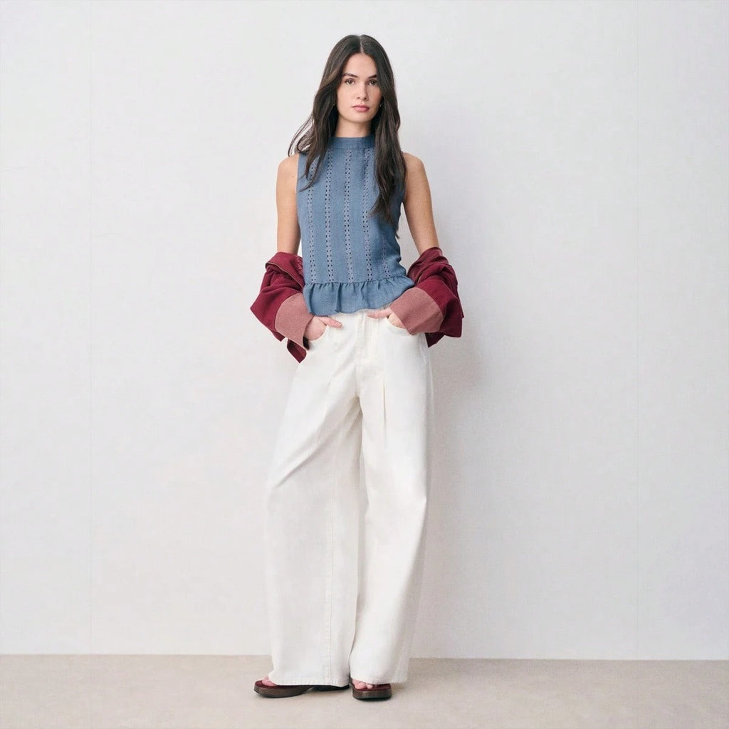 Blusa sin mangas con rayas de encaje