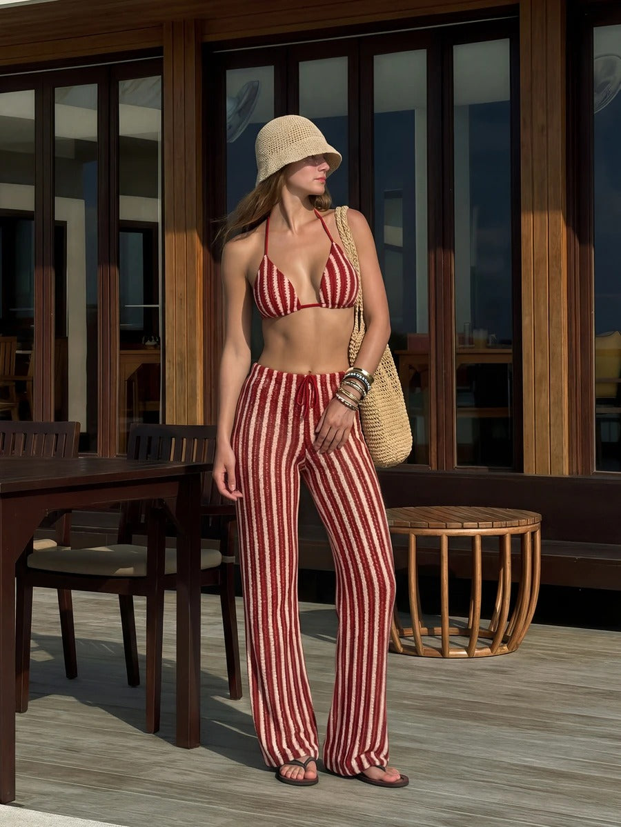 Conjunto de 3 piezas de bikini a rayas