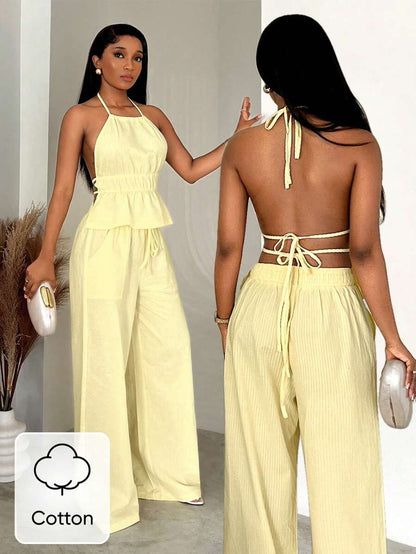 Conjunto casual de espalda descubierta