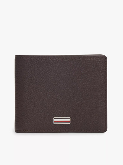 Cartera plegable de piel granulada y bandera central