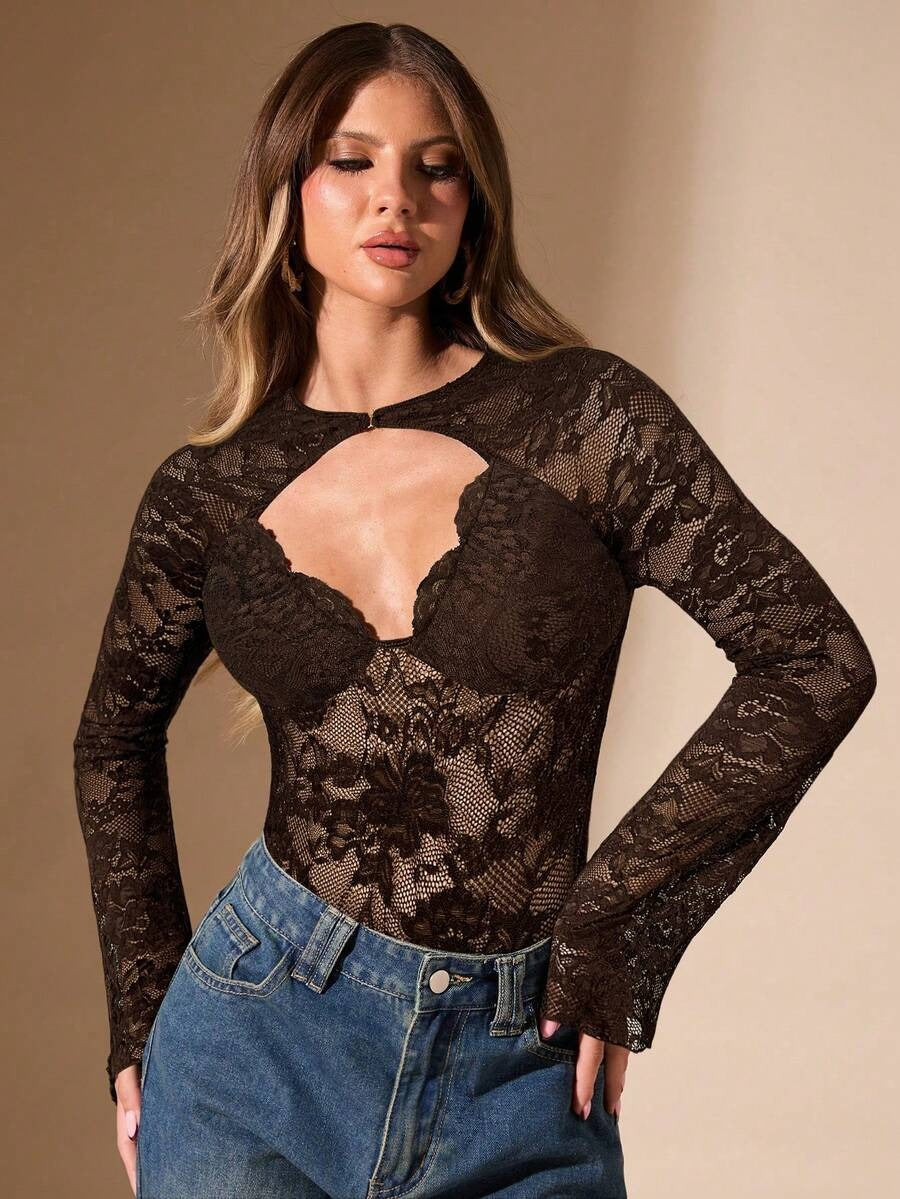 Body de manga larga con cuello cuadrado