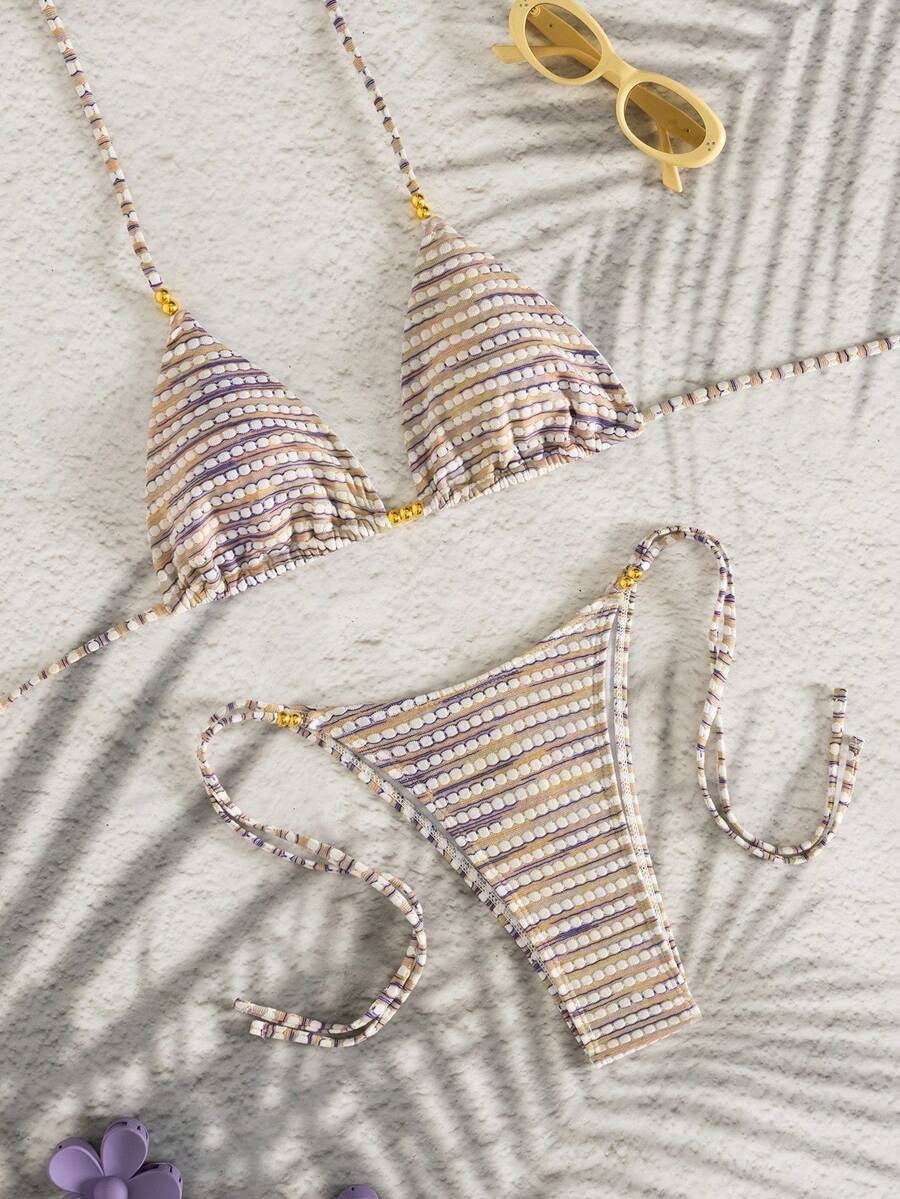 Bikini a rayas y cuentas
