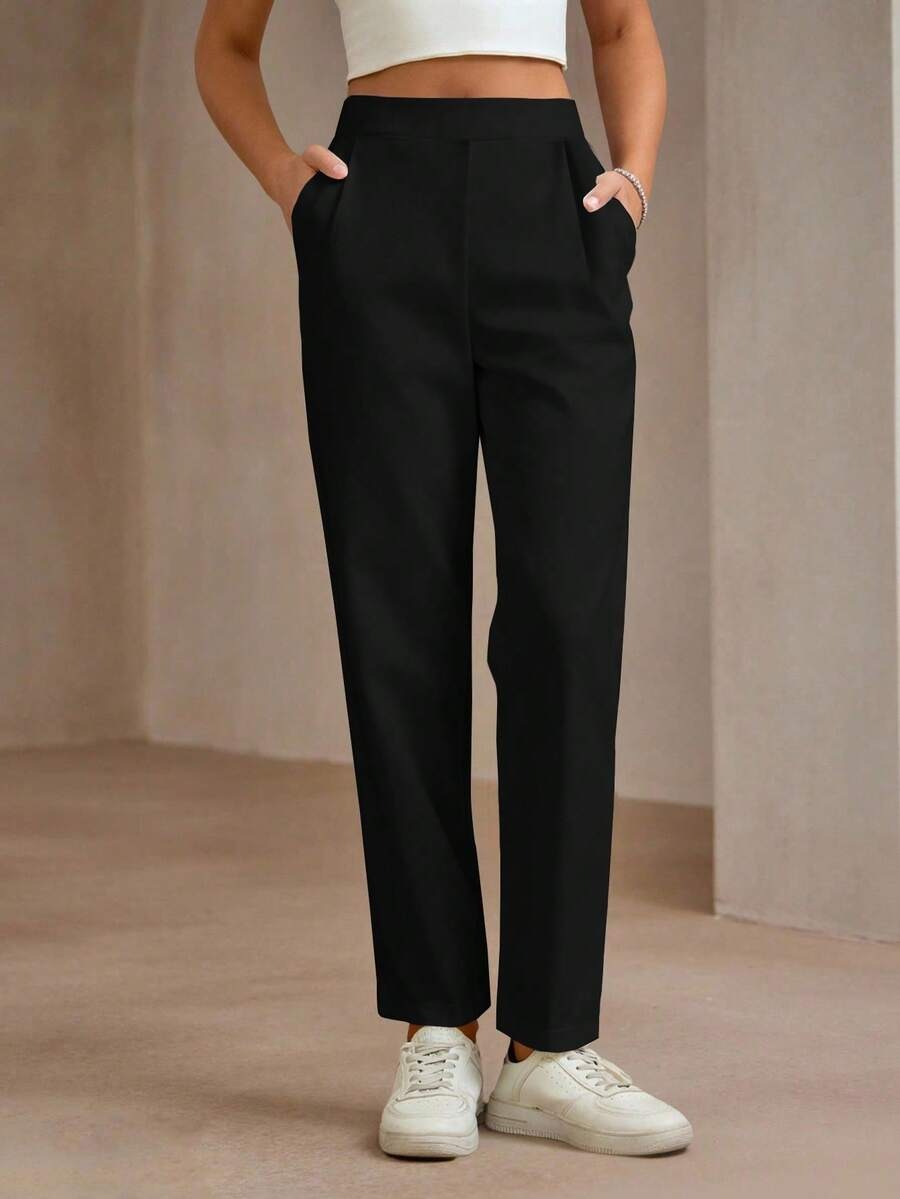 Pantalones rectos elegantes con bolsillos laterales y cremallera