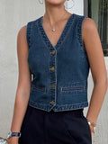 Blusa cuello en V sin mangas de jeans