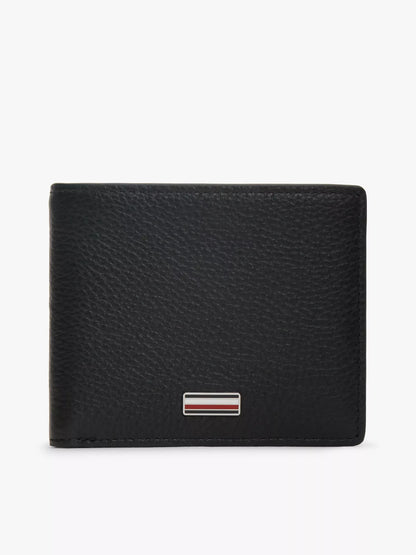 Cartera plegable de piel granulada y bandera central
