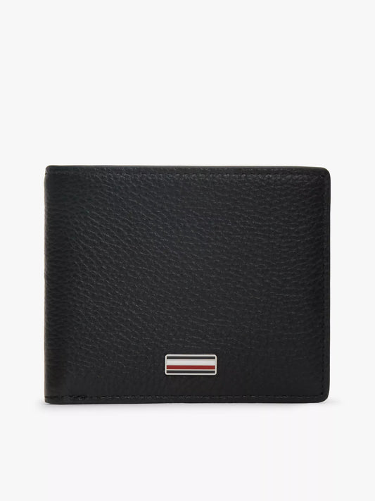 Cartera plegable de piel granulada y bandera central