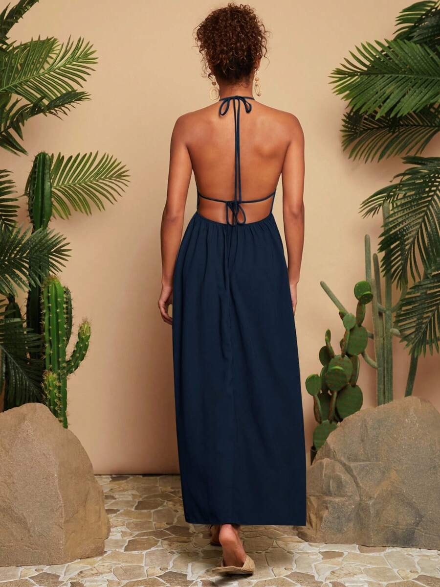 Vestido  de escote en V sin mangas y espalda descubierta