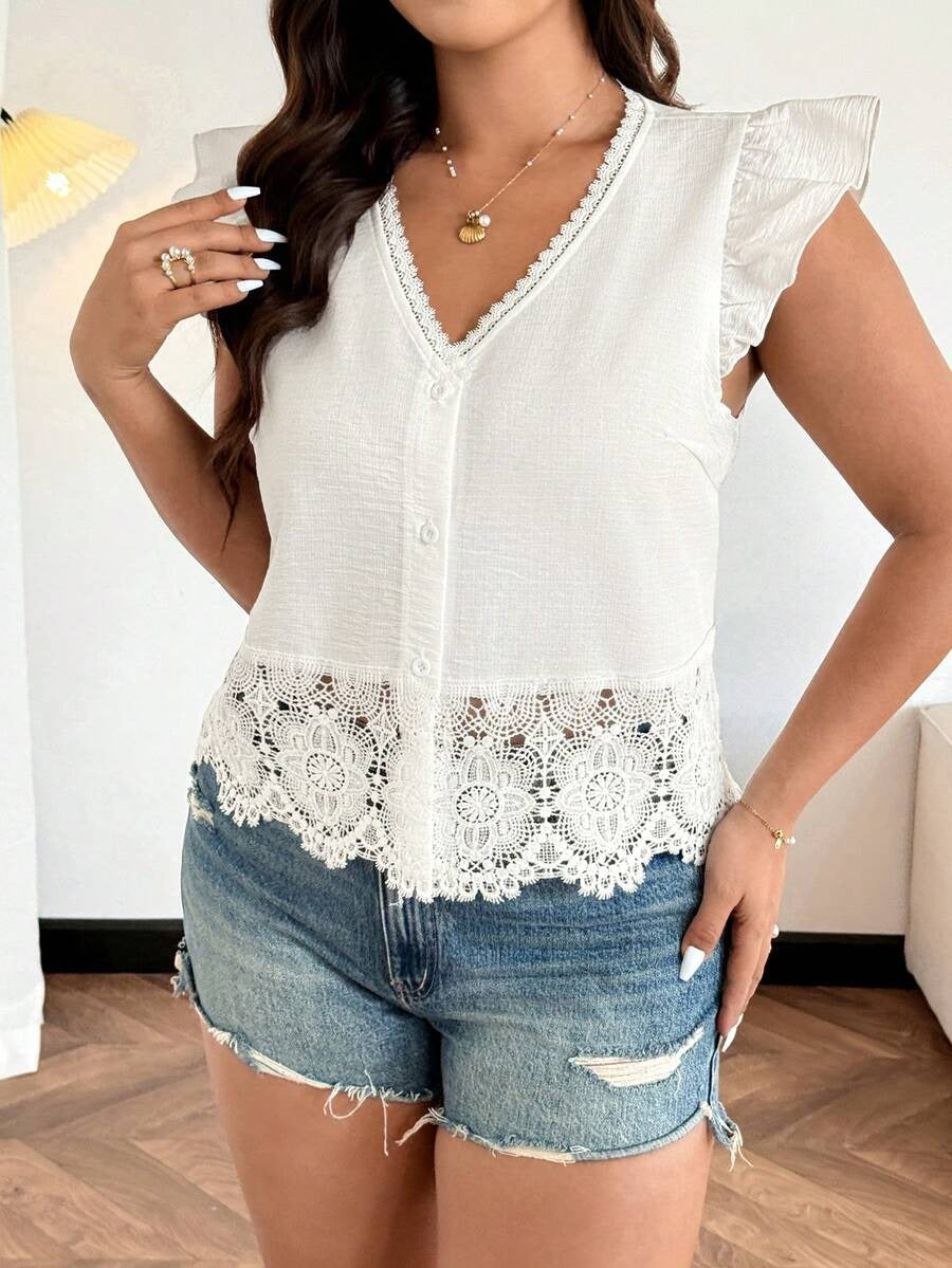 Blusa  sin mangas con parche de encaje