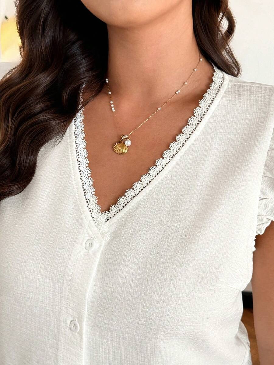 Blusa  sin mangas con parche de encaje