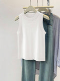 Blusa de punto sin mangas de cuello redondo