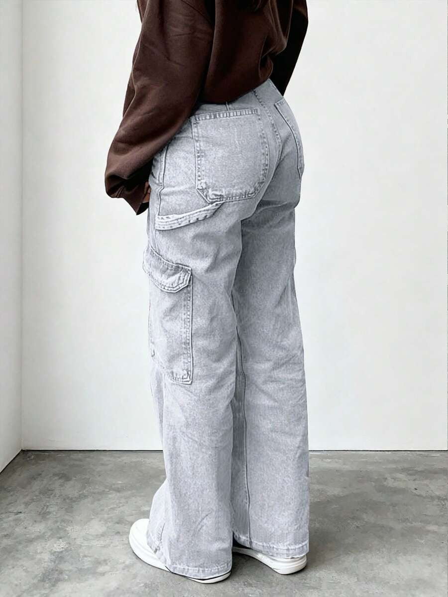 Jeans de pierna recta y cintura alta holgados