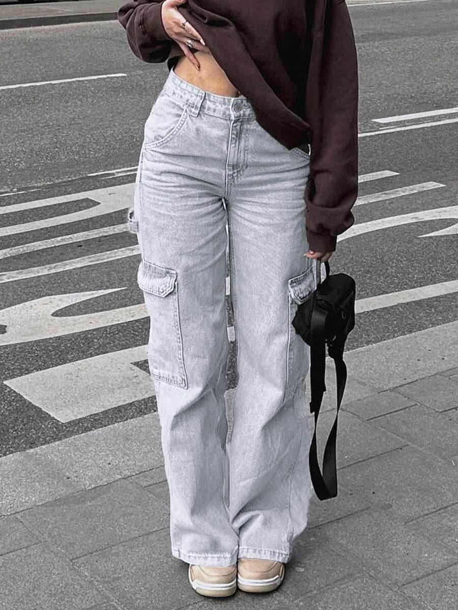 Jeans de pierna recta y cintura alta holgados