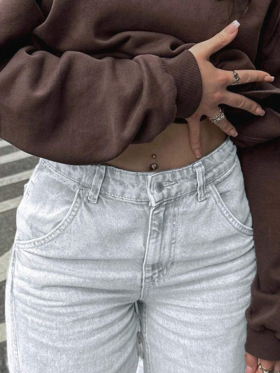 Jeans de pierna recta y cintura alta holgados