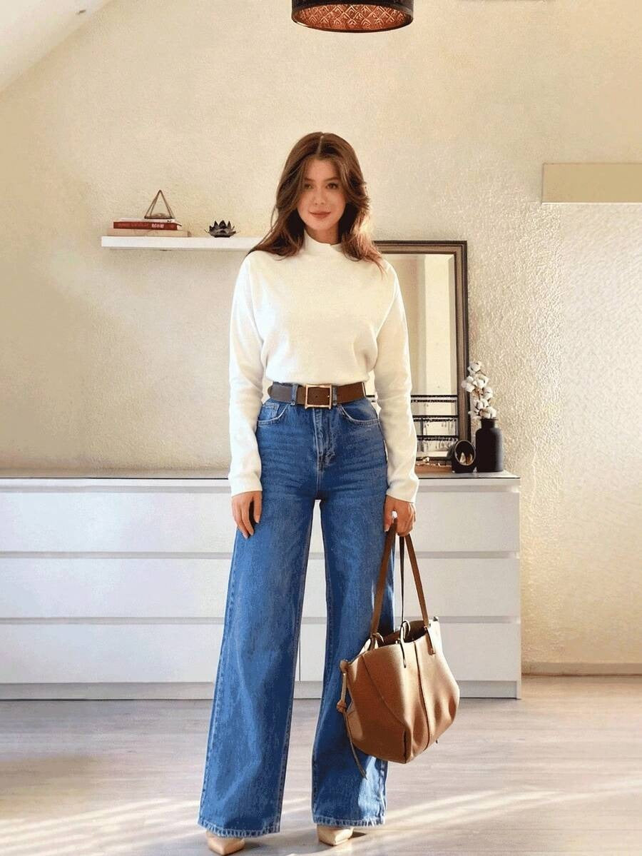 Jeans rectos de corte holgado  con bolsillos