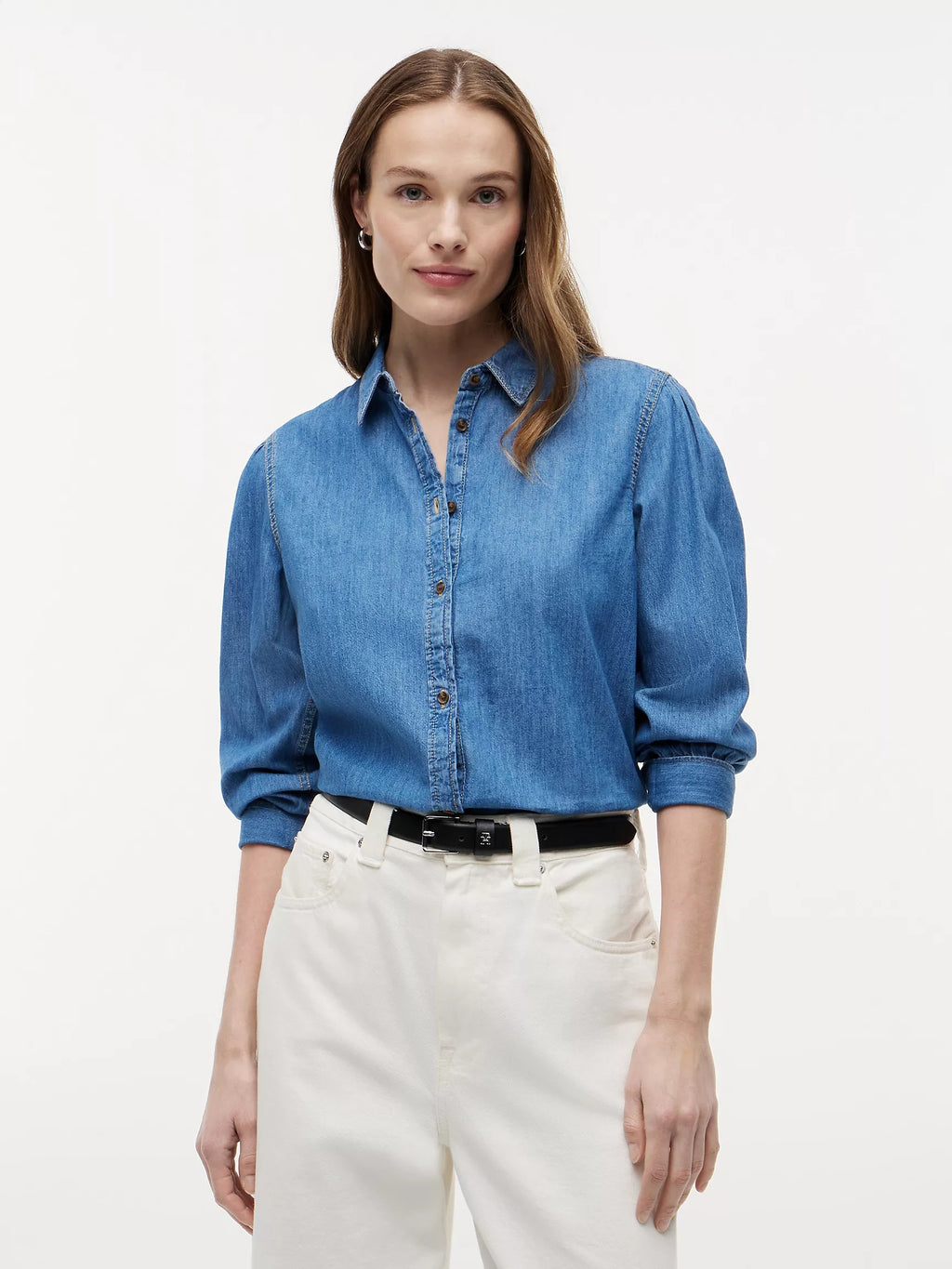 Camisa de jean con mangas abullanadas