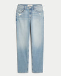 Jeans de tiro alto rectos con lavado claro desgastado