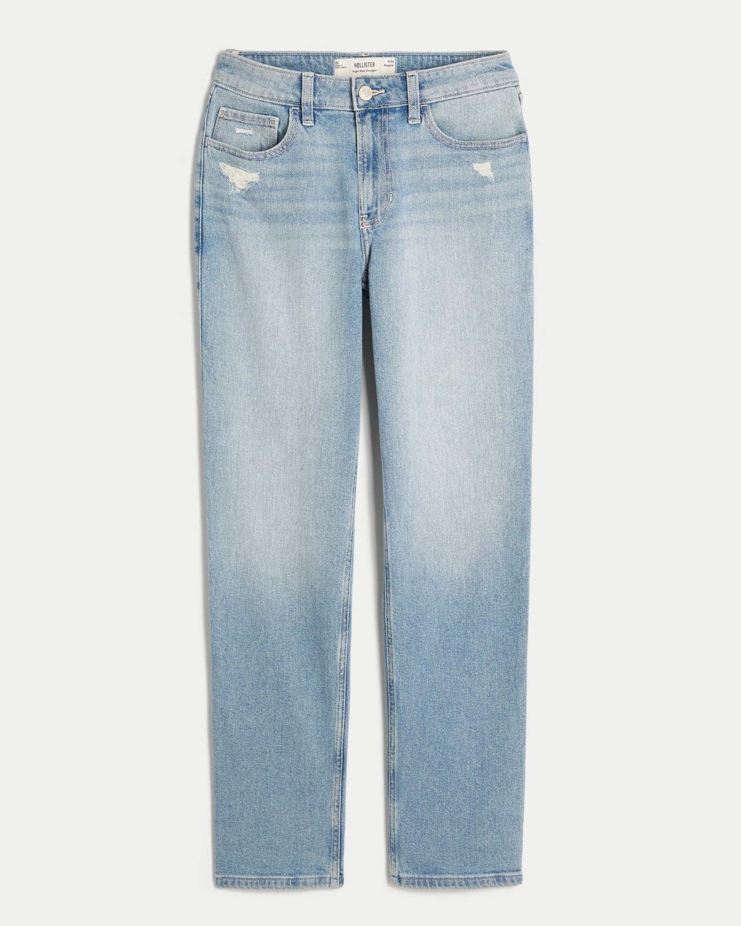 Jeans de tiro alto rectos con lavado claro desgastado