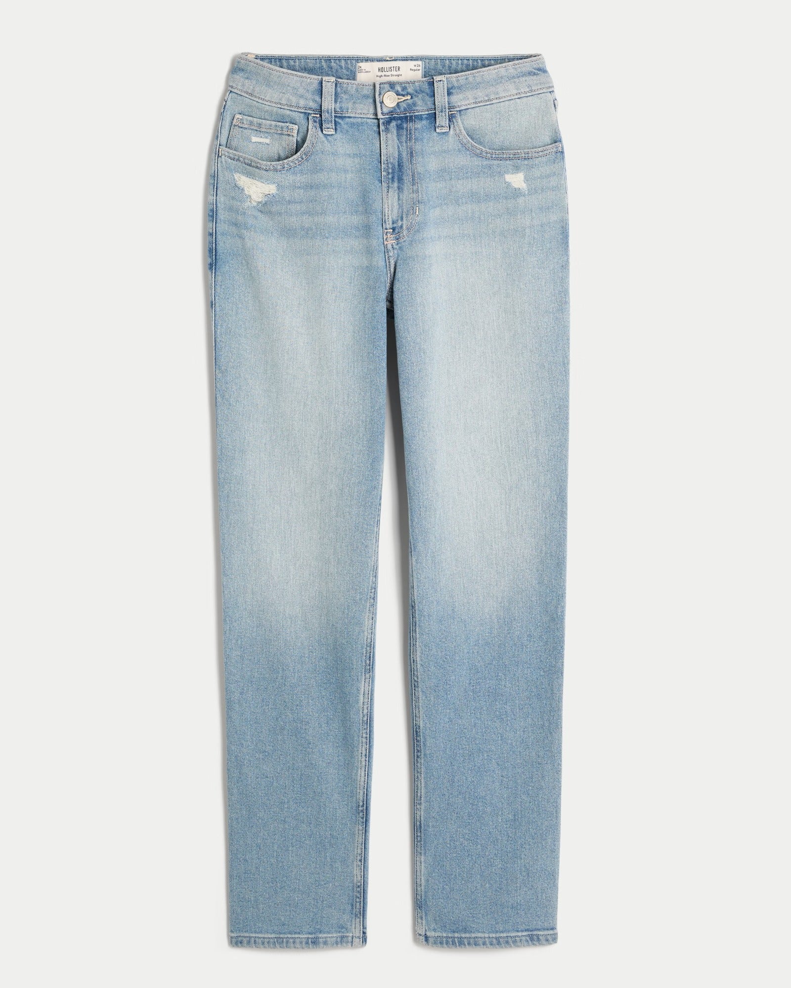 Jeans de tiro alto rectos con lavado claro desgastado