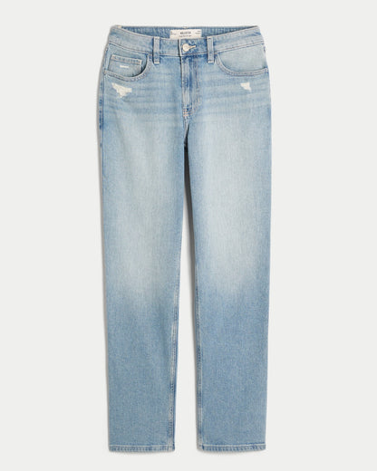 Jeans de tiro alto rectos con lavado claro desgastado