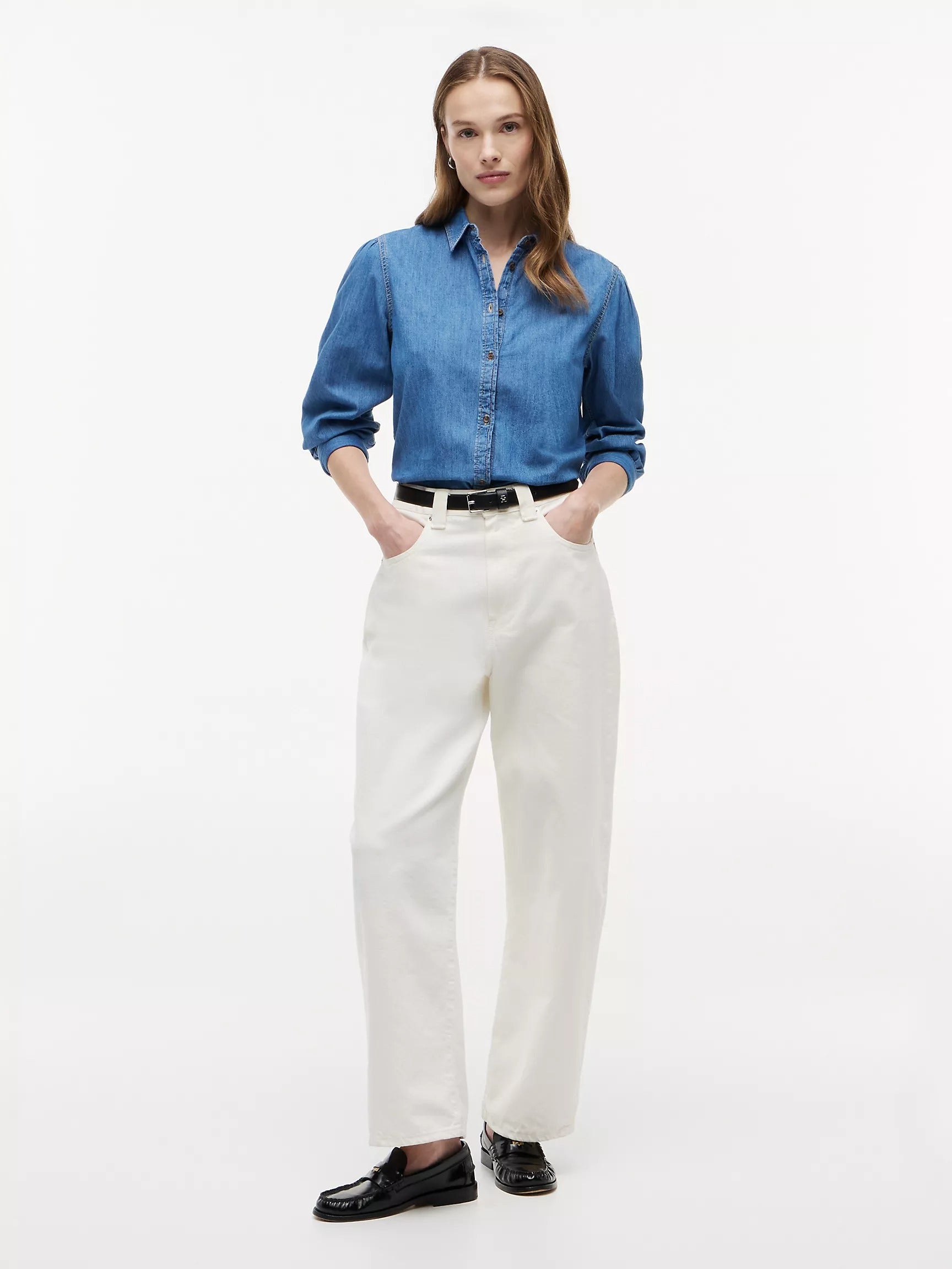 Camisa de jean con mangas abullanadas
