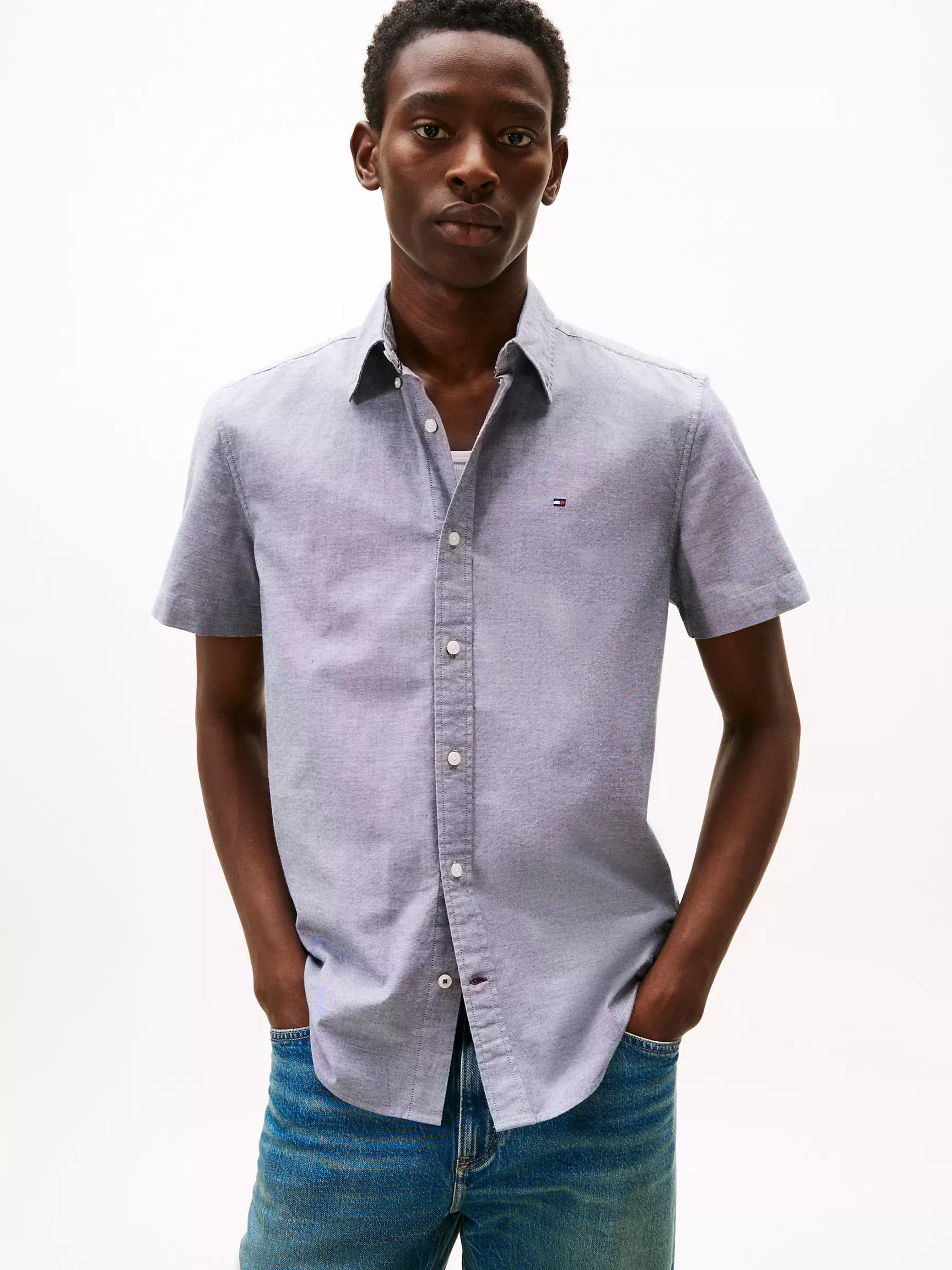 Camisa manga corta unicolor Oxford