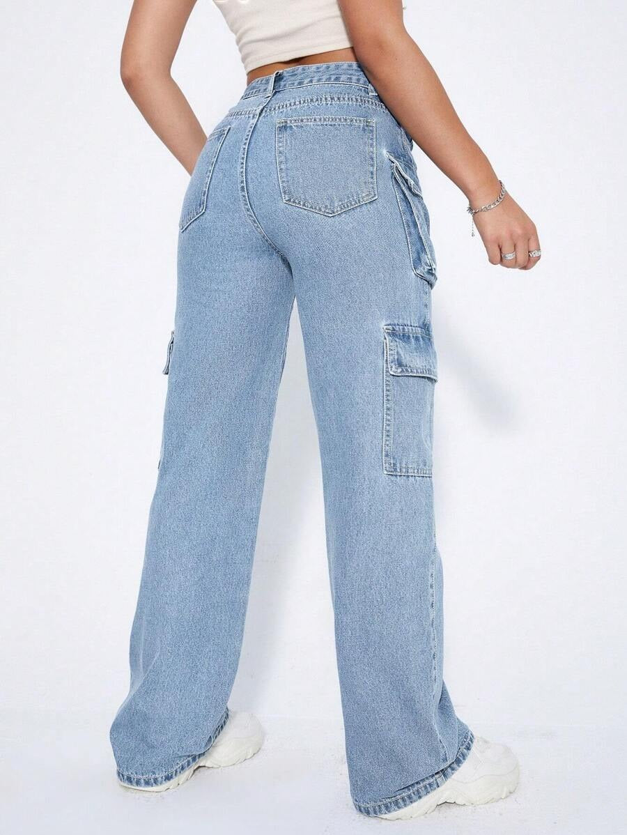 Jeans de pierna recta y cintura alta holgados